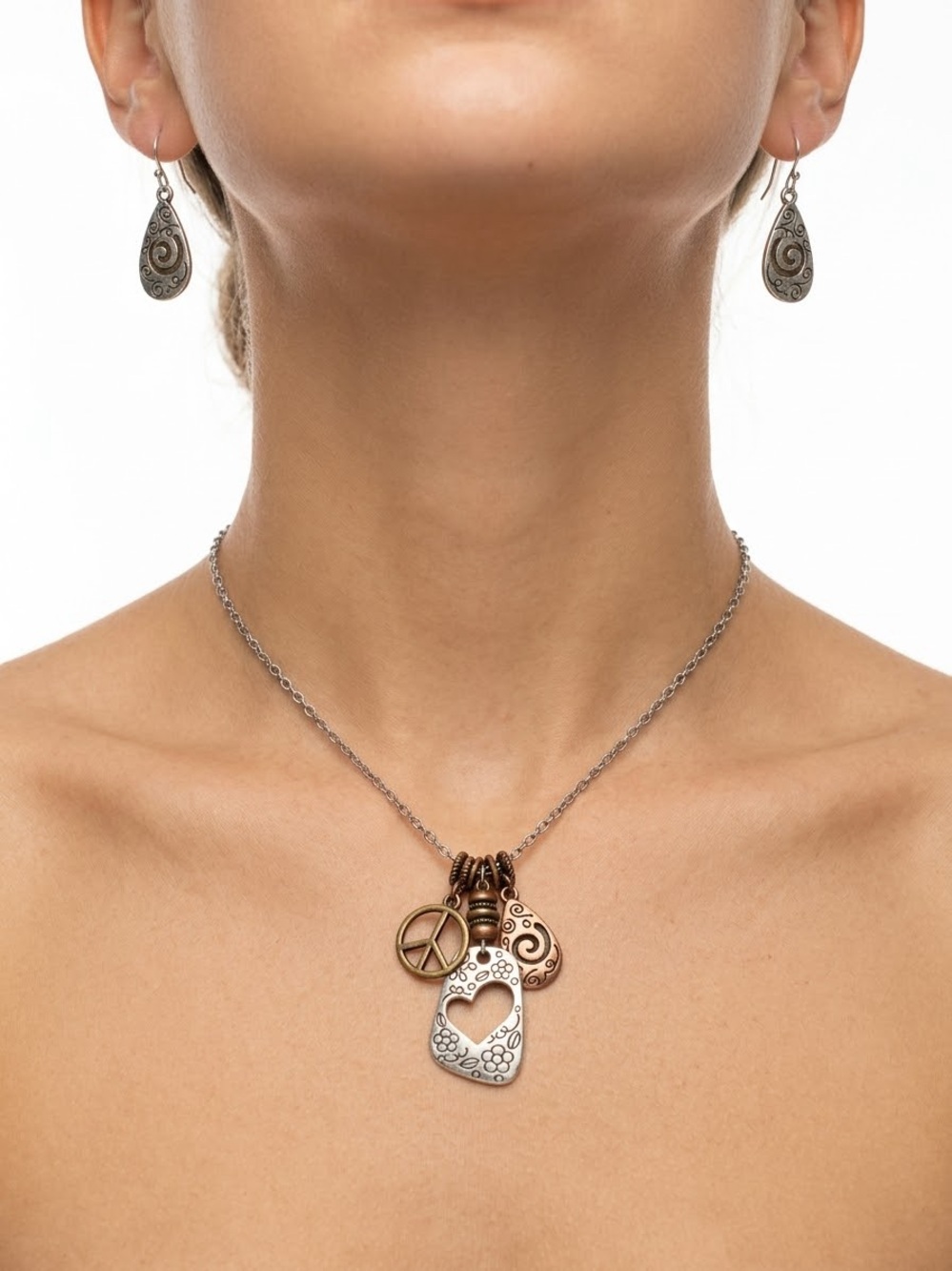 Lia Sophia Mixed Silver and Bronze Charm Necklace